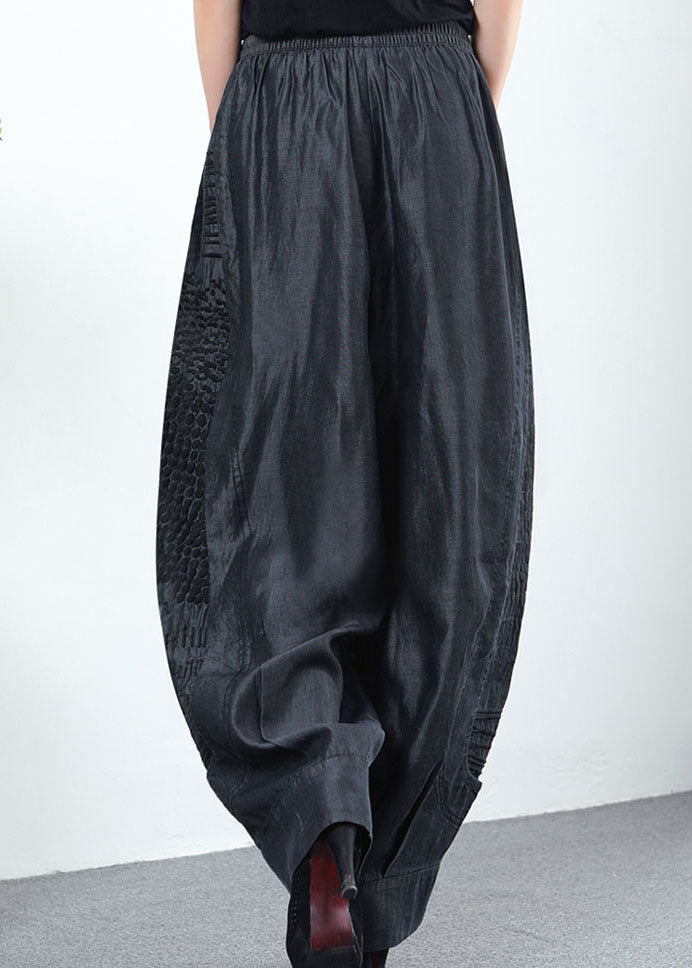 Elegant Black Grey Pockets Patchwork Straight Spring Pants
