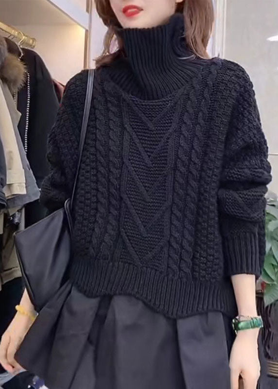 Elegant Black Turtle Neck fashion Knit Sweater Tops Winter