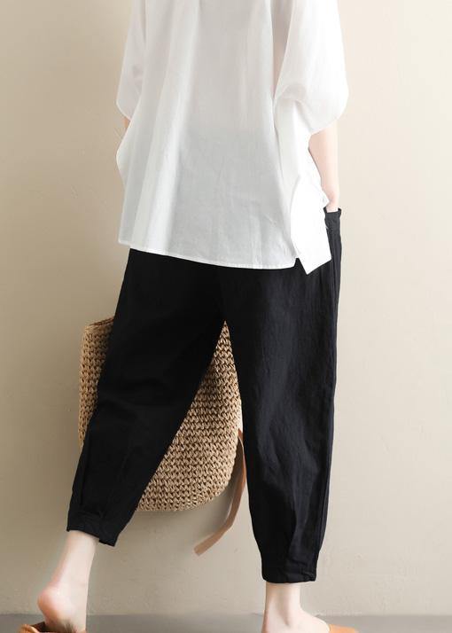 Elegant black Jeans  elastic waist asymmetric Fabrics casual pants