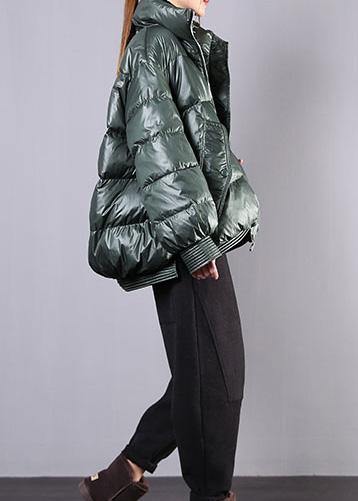 Elegant blackish green warm winter coat trendy plus size stand collar zippered Casual Jackets