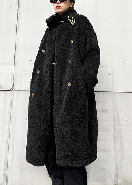 Elegant chocolate woolen coats Winter coat lapel pockets coats