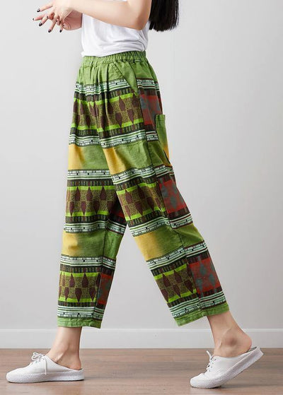 Elegant green linen pants Fitted Summer Vintage High Waist Pants