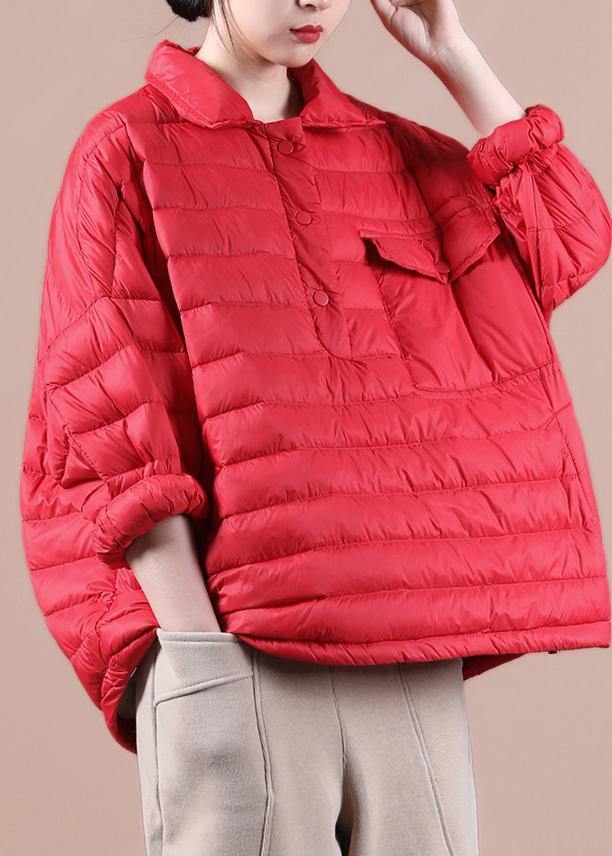 Elegant plus size down jacket overcoat red lapel pockets goose Down coat
