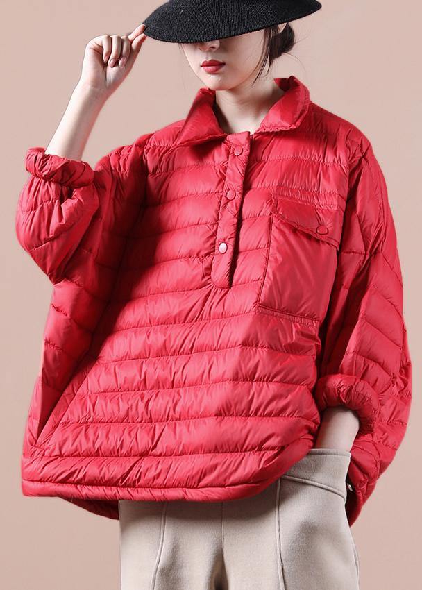 Elegant plus size down jacket overcoat red lapel pockets goose Down coat