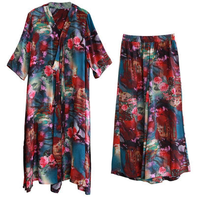 Ethnic style suit summer novel literary print loose two-piece