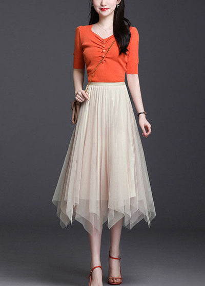 Fashion Apricot Asymmetrical Wear On Both Sides Tulle Skirts Spring