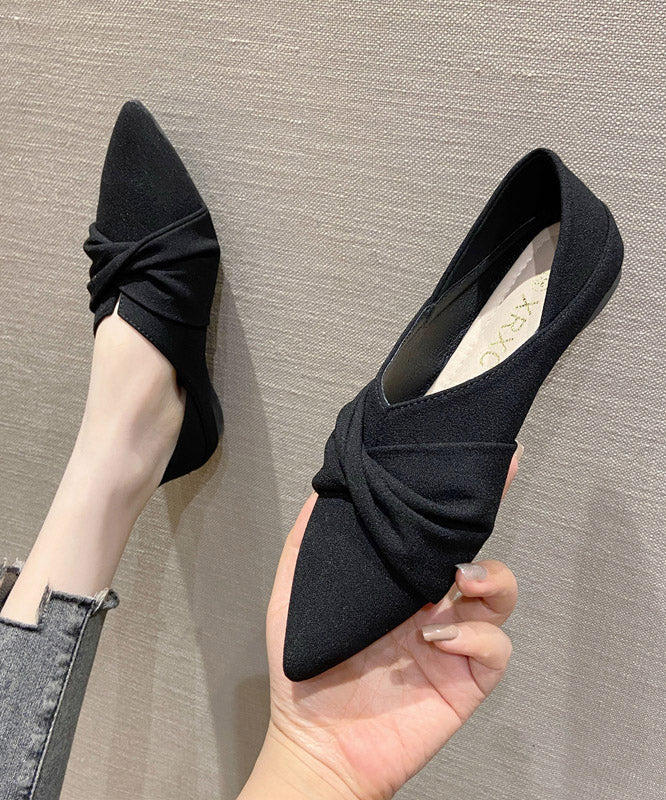 Fashion Black Splicing Pointed Toe Flats Suede Flat Shoes