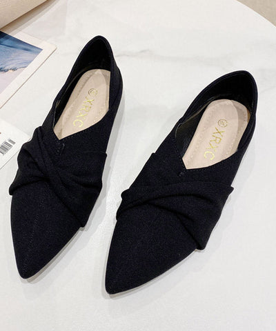 Fashion Black Splicing Pointed Toe Flats Suede Flat Shoes