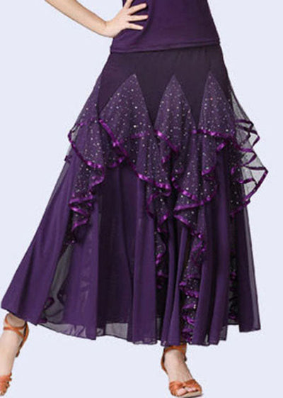 Fashion Purple Wrinkled Tulle Patchwork Sequins Cotton Skirts Summer