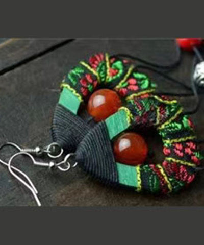 Fashion Red Agate Cotton Rope Tassel Drop Earrings