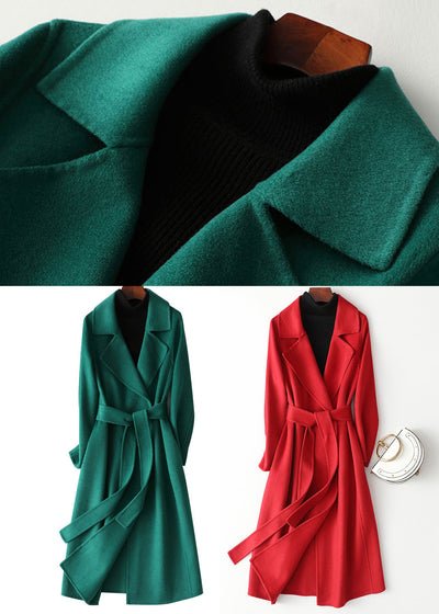 Fashion Red Notched Patchwork Woolen Long Coats Fall