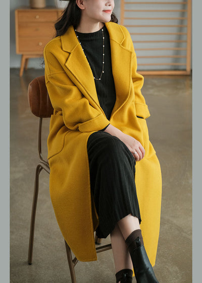 Fashion Yellow Oversized Pockets Woolen Coats Winter