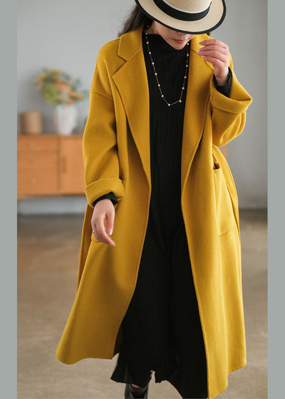 Fashion Yellow Oversized Pockets Woolen Coats Winter