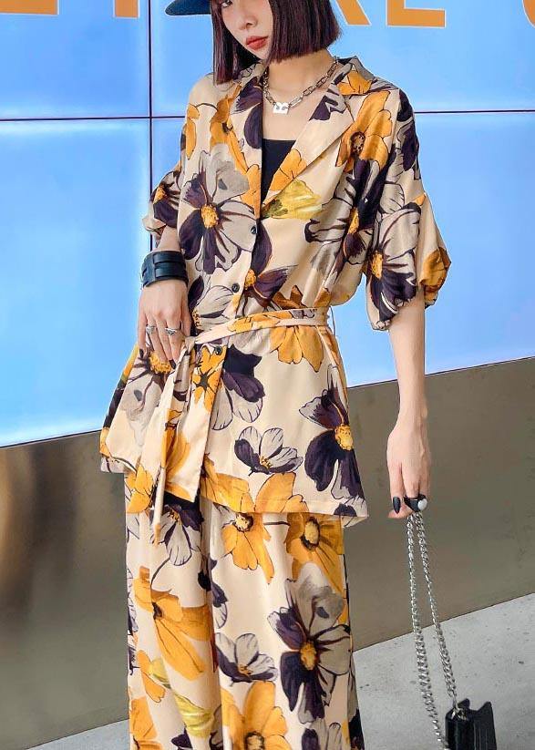 Fashion Yellow Print Two Piece Suit