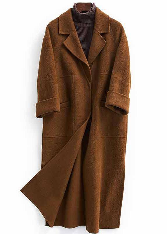 Fashion oversized trench coat half sleeve coats chocolate Notched Woolen Coats
