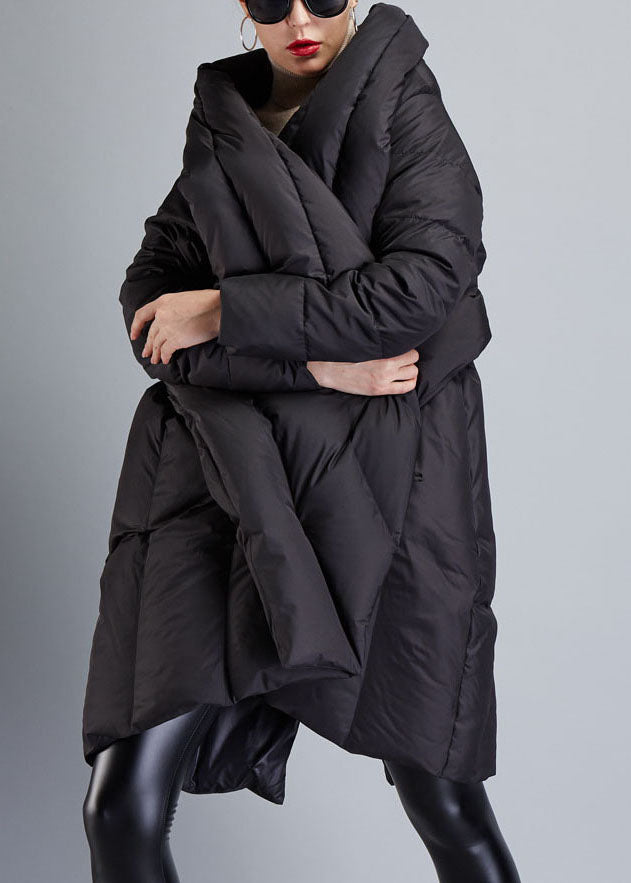 Fine Black Asymmetrical Cloak Duck Down Winter Coats Winter