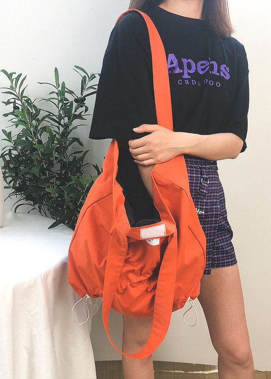 Fine Orange drawstring wrinkled Cotton Satchel Handbag