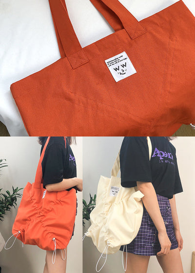 Fine Orange drawstring wrinkled Cotton Satchel Handbag
