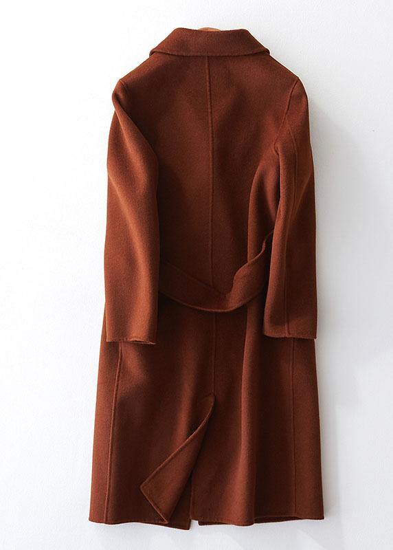 Fine chocolate woolen coats oversize mid-length coats back open coat lapel collar