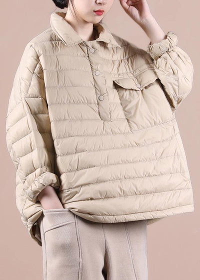 Fine khaki down coat trendy plus size snow jackets lapel pockets women winter outwear