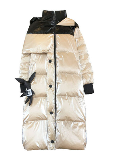Fitted Khaki Cute hooded asymmetrical design Winter Duck Down Coats