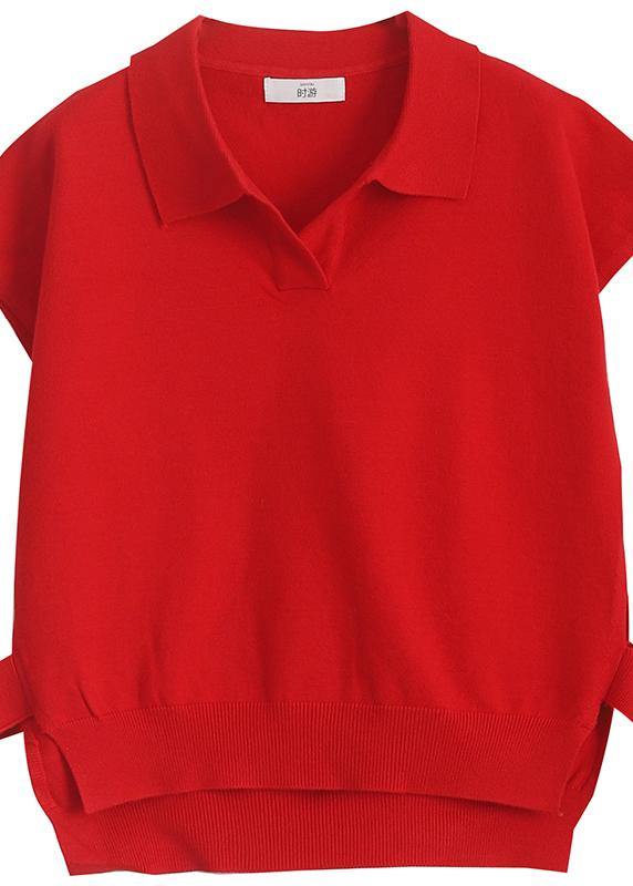 For Spring red sweaters trendy plus size lapel sleeveless knit tops