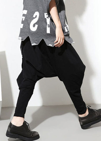 French Black Zip Up Loose Cotton Pants Spring