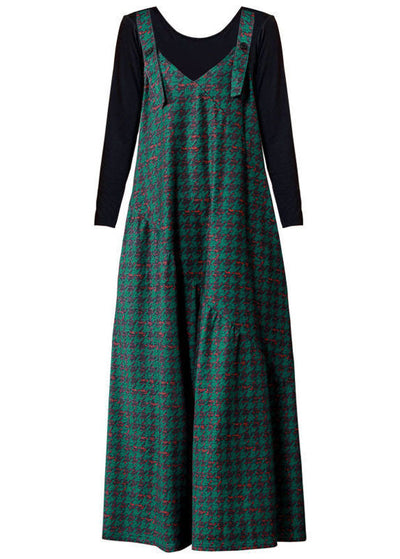 French Green Oversized Print Cotton Overalls Jumpsuit Two Piece Set Spring