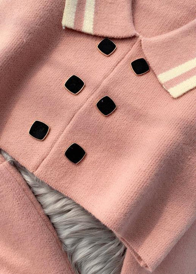 French Pink Knitted suit women's new short sweater Pullover skirt two piece set in early autumn 2021