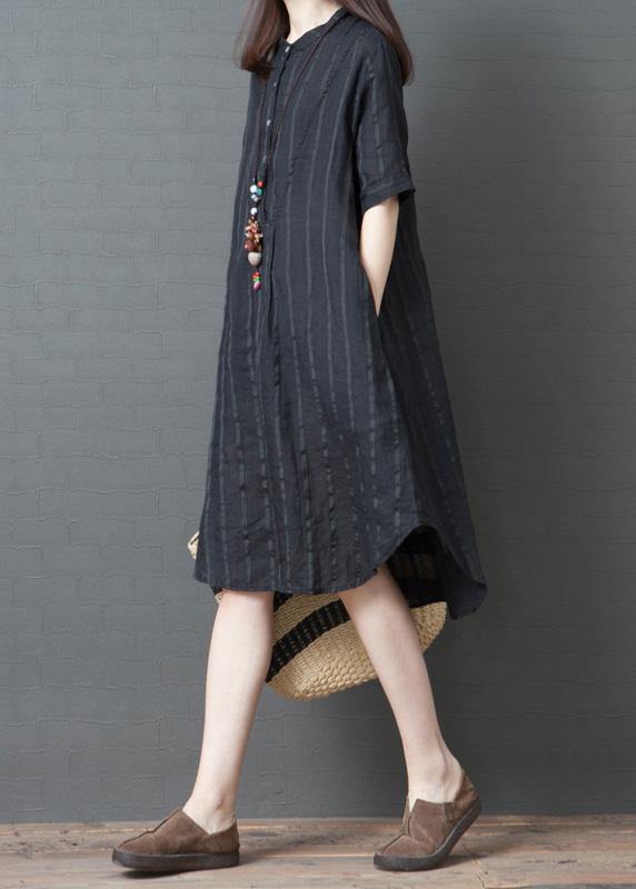 French striped cotton linen tunic top Tutorials black Dress summer
