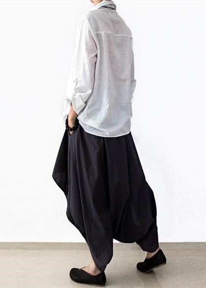 Gray layered linen carrot pants plus sized casual linen pants asymmetrical design