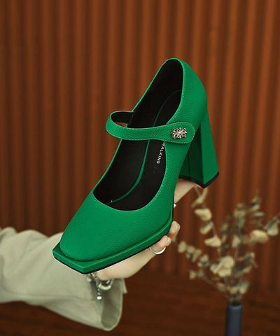 Green High Heels Faux Leather Beautiful Buckle Strap Splicing