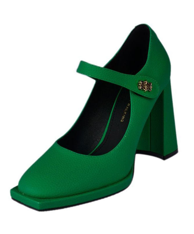 Green High Heels Faux Leather Beautiful Buckle Strap Splicing