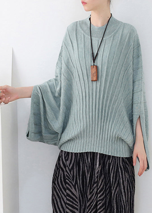 Green O-Neck Woolen Knit Sweater Batwing Sleeve