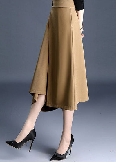 Handmade Khaki Wrinkle Asymmetrical Patchwork Cotton Skirts Spring