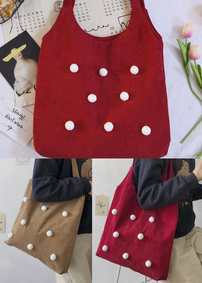 Handmade Red Large Capacity Corduroy Satchel Handbag