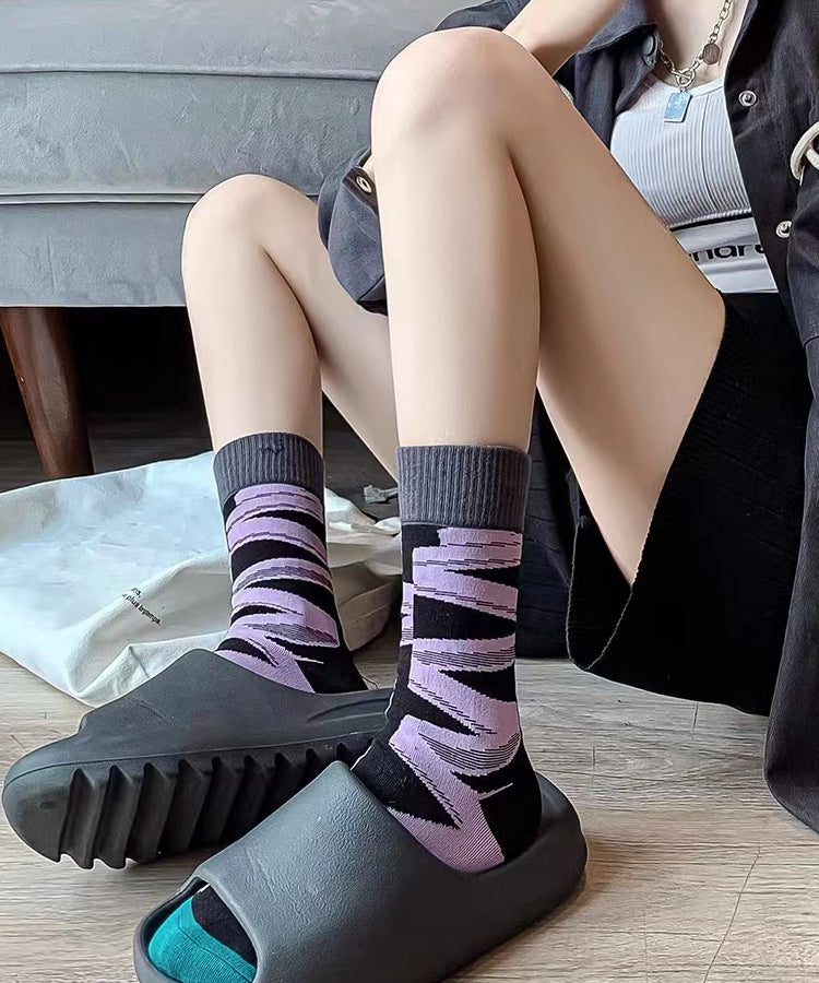 Handmade White Striped Mid Calf Socks
