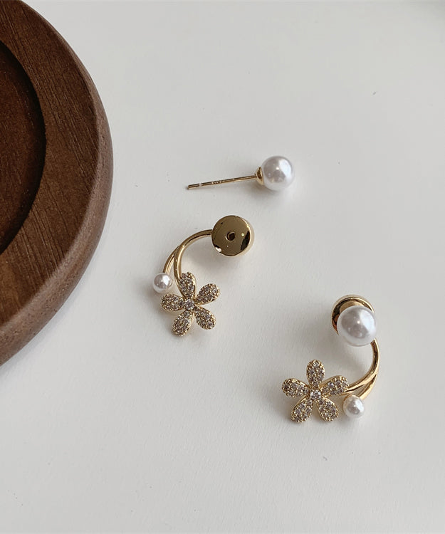 Handmade White Zircon Floral Pearl Hoop Earrings