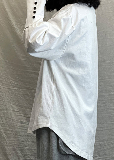 Handmade White low high design Cotton Sweatshirts Tracksuits Long Sleeve