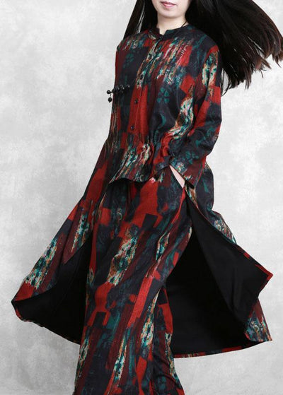 Irregular red print suit women pleated casual two-piece suit