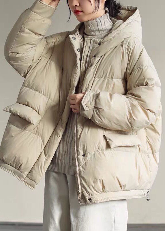Italian Beige Zip Up Oversized Duck Down Jacket In Winter