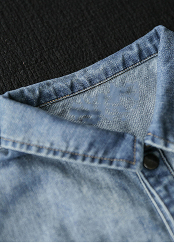 Italian Denim Blue Button Peter Pan Collar Pocket Cotton Jumpsuits Summer
