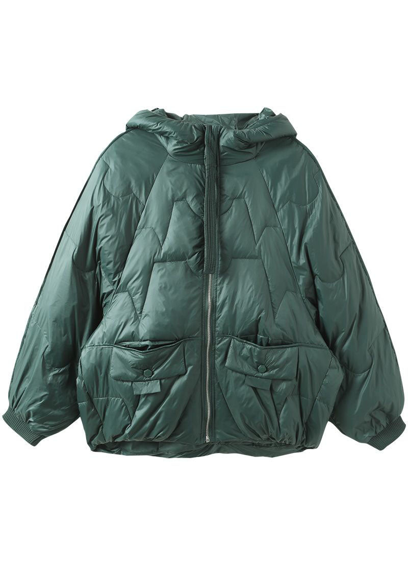 Italian Green Zip Up Oversized Hooded Duck Down Down Coat Winter