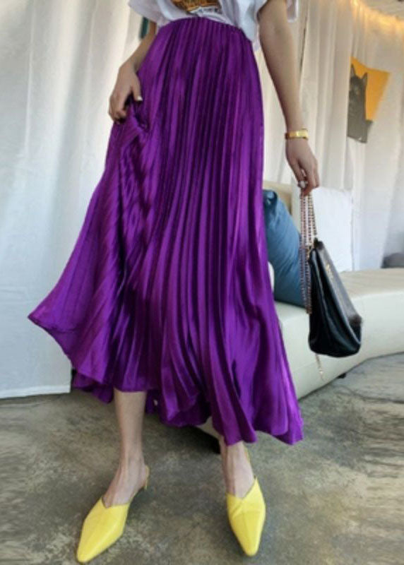 Italian Purple Wrinkled Exra Large Hem Silk Skirts Spring