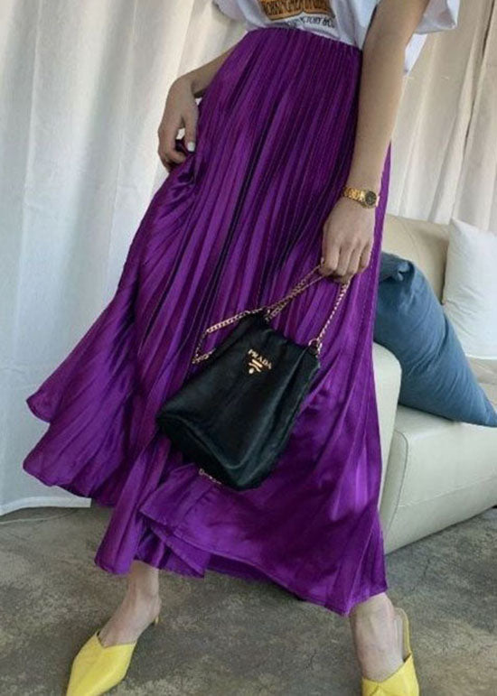 Italian Purple Wrinkled Exra Large Hem Silk Skirts Spring