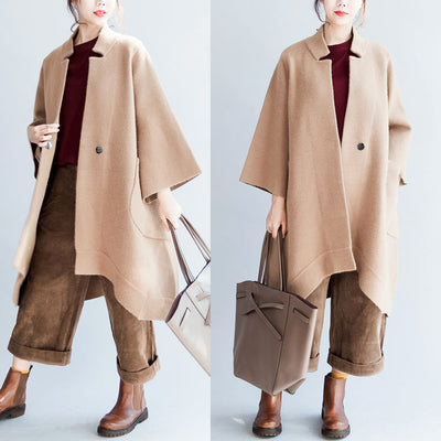 Khaki oversized woolen coats loose woolen jackets casual outwear