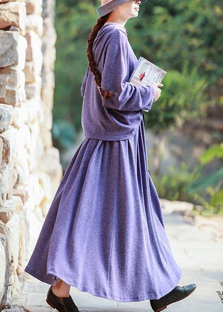 Knitted Skirt New Long Sleeve Knitted Sweater Purple Suit For Women