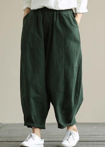 Literary loose green color wild large size elastic waist nine-point harem pants