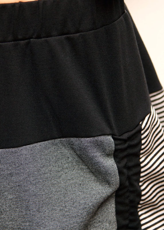 Loose Black Grey Patchwork Striped drawstring Casual Pants Spring