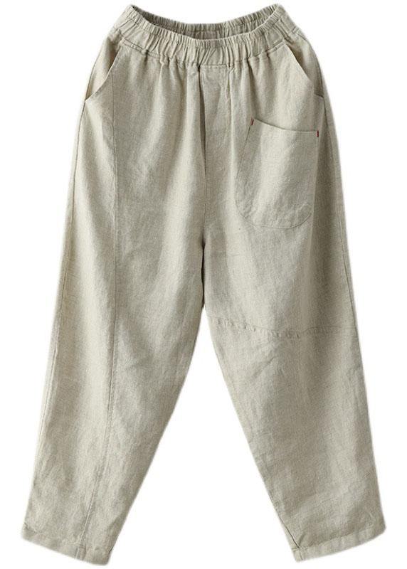 Loose Light Green Pockets Summer Pants Linen